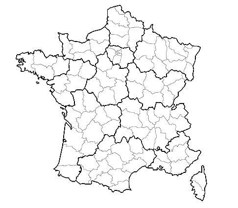 Carte de France vierge PDF. Départements + Régions.